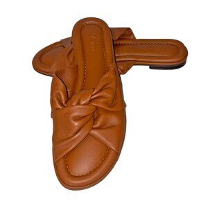 J. Crew Menorca Brown Leather Padded Twist-Knot Slide Sandals - Size 10